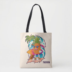 Tote Bag Nom personnalisé Surfing Pineapple