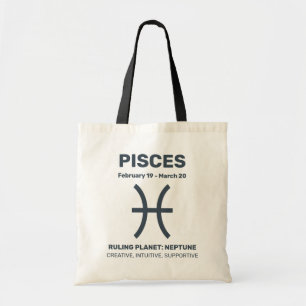 Tote Bag Nom personnalisé / Texte Zodiac Signes Poissons
