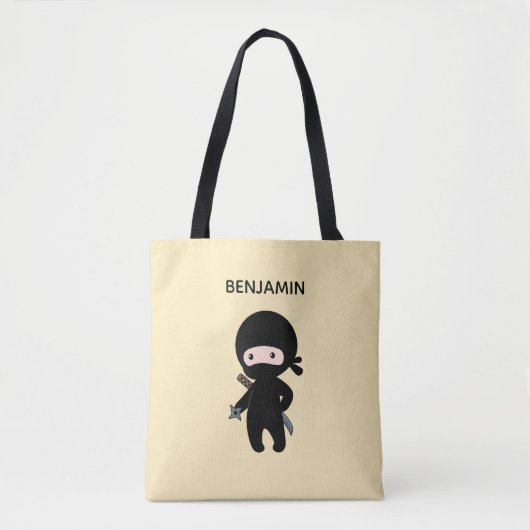 Tote Bag Nom personnalisé Tiny Ninja sur jaune (Devant)