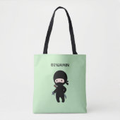 Tote Bag Nom personnalisé Tiny Ninja sur Vert (Devant)