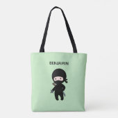 Tote Bag Nom personnalisé Tiny Ninja sur Vert (Dos)
