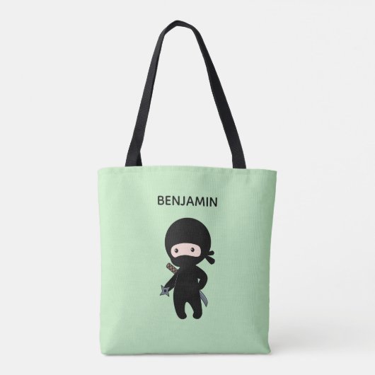 Tote Bag Nom personnalisé Tiny Ninja sur Vert (Dos)