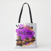 Tote Bag Nom personnalisé Tricoter ou traiter Candy Hallowe (Devant)