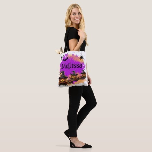 Tote Bag Nom personnalisé Tricoter ou traiter Candy Hallowe (Sur le modèle)