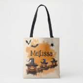Tote Bag Nom personnalisé Tricoter ou traiter Candy Hallowe (Devant)