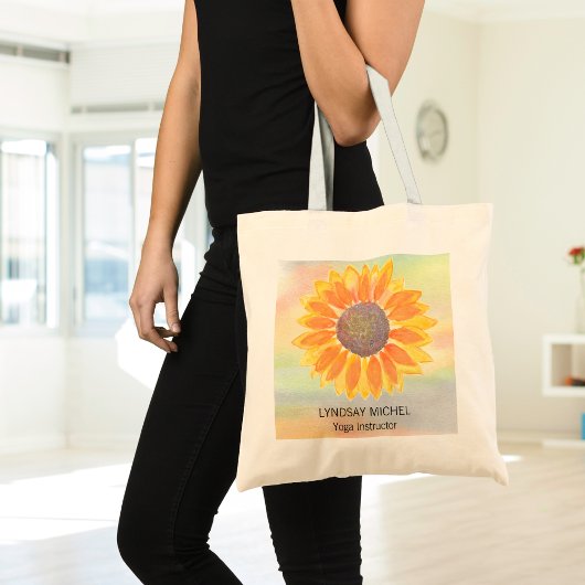 Tote Bag Nom personnalisé Yoga Instructeur Tournesol