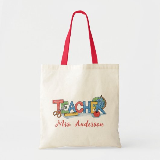 Tote Bag Nom personnel enseignant Apple Pencil ciseau cisea (Devant)
