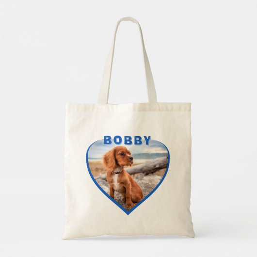 Tote Bag Nom photo du chien Coeur bleu Chien (Dos)