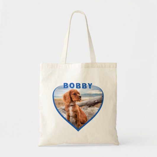 Tote Bag Nom photo du chien Coeur bleu Chien (Devant)