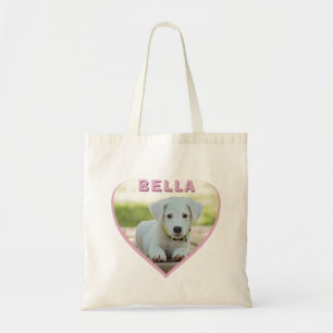 Tote Bag Nom photo du chien Coeur rose