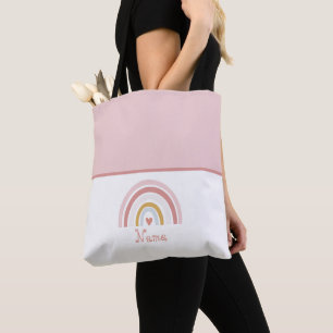 Tote Bag Nom Prépa Chic Mignon Classique Rose Arc-en-ciel