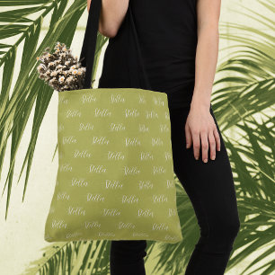 Tote Bag Nom répété en blanc sur Fall-Leaf-Green