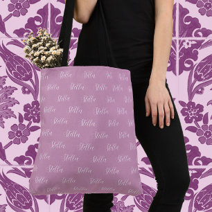 Tote Bag Nom répété en blanc sur Fondant Pink