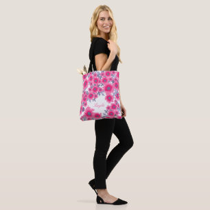 Tote Bag Nom rose et blanc pavot fleurs florales