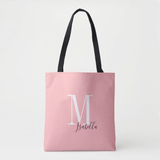 Tote Bag Nom simple personnalisé et monogramme rose (Devant)