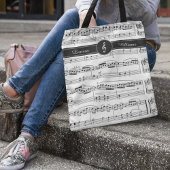 Tote Bag Nom sur les notes musicales en noir et blanc