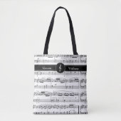 Tote Bag Nom sur les notes musicales en noir et blanc (Devant)