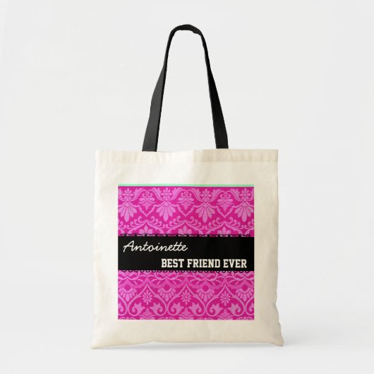 Tote Bag Nom toujours fait sur commande blanc noir rose de (Devant)
