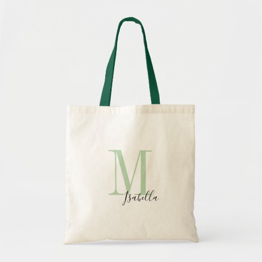 Tote Bag Nom vert simple personnalisé et monogramme (Devant)