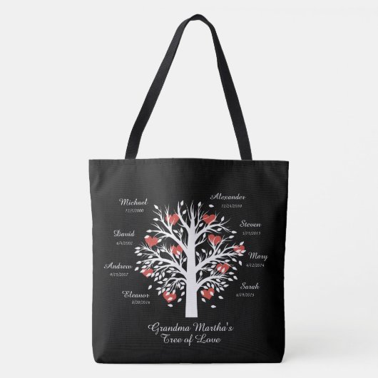Tote Bag Noms/dates faits sur commande d'arbre de (Devant)