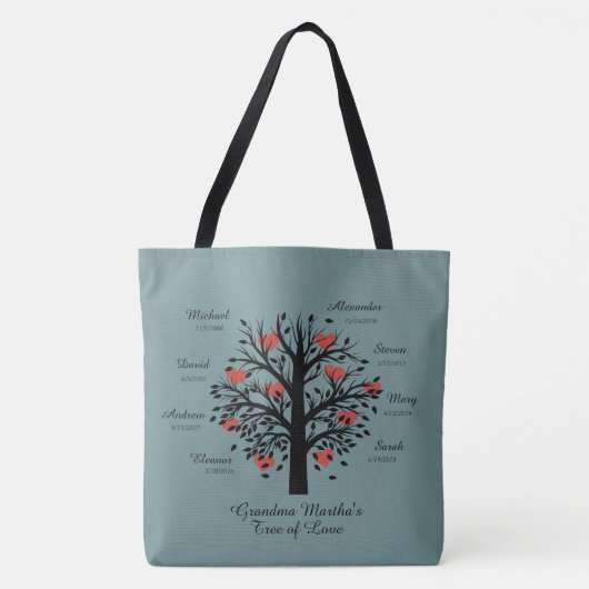 Tote Bag Noms/dates faits sur commande d'arbre de (Devant)