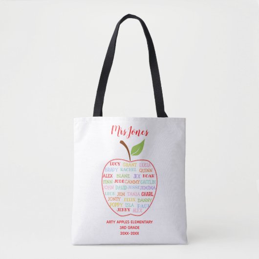 Tote Bag noms de classe professeur merci apple mot art (Devant)