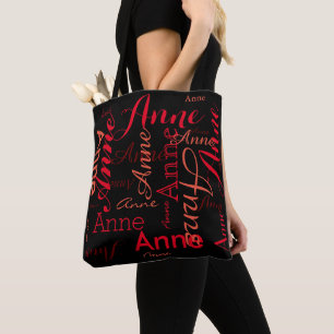 Tote Bag Noms Rougeâtres Motif Noir Élégant