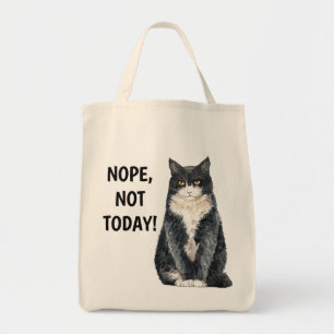 Tote Bag Non pas aujourd'hui Drôle de chat noir et blanc gr