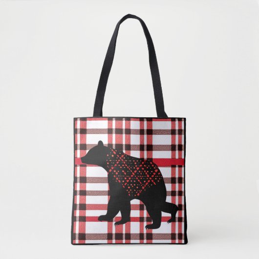 Tote Bag Norwood Rustique Ours Noir Silhouette Sur Plaid (Devant)
