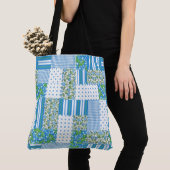 Tote Bag Nostalgique Blue Morning Glory Faux Patchwork (De près)