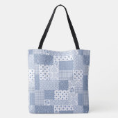 Tote Bag Nostalgique Indigo Blue White Faux Patchwork Motif (Dos)