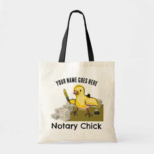 Tote Bag Notaire Chick Jaune Plumes Quill Nom Customisé (Devant)