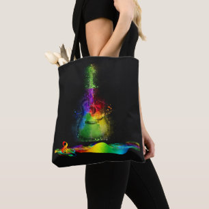 Tote Bag Note au néon de guitare et de musique de couleur