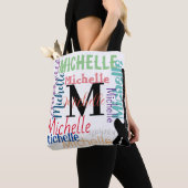 Tote Bag note de musique de clé treize monogramme avec noms (De près)