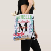Tote Bag note de musique de clé treize monogramme avec noms (De près)