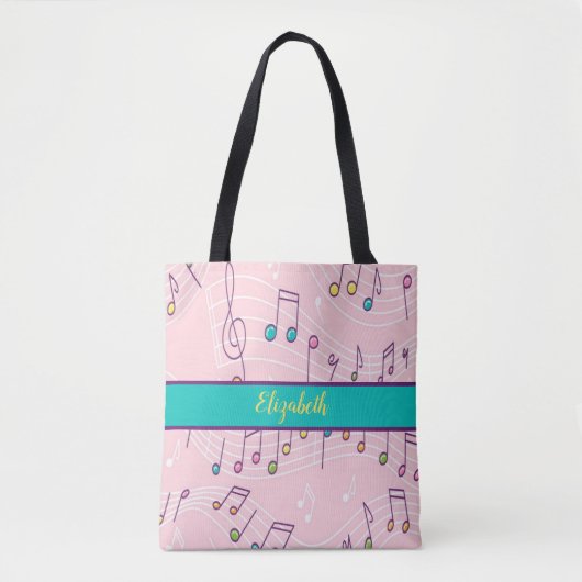 Tote Bag note de musique rose (Devant)