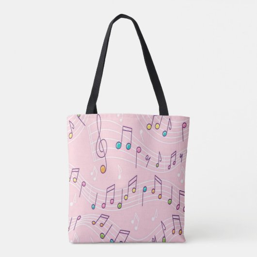 Tote Bag note musicale blanche couleur rose (Dos)