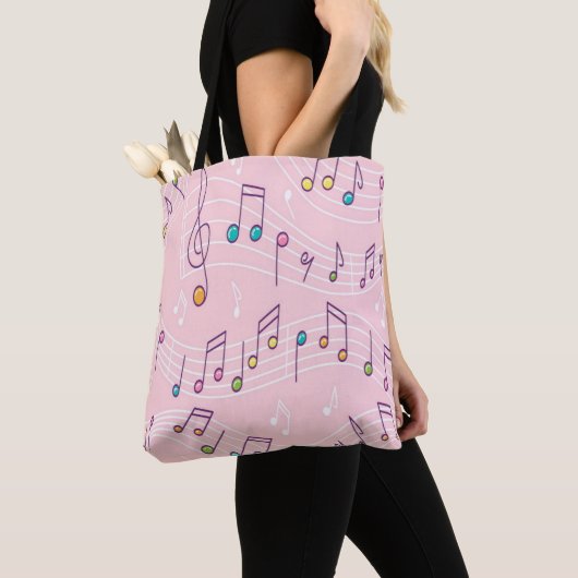 Tote Bag note musicale blanche couleur rose (De près)