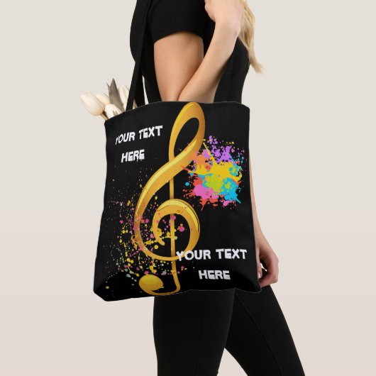 Tote Bag Note musicale Fun Treble Clef. Texte modifiable (De près)