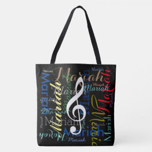 Tote Bag note musicale & noms colorés, noir