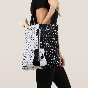 Tote Bag Note noire et blanche contemporaine de guitare et