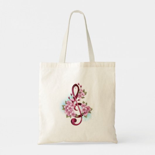 Tote Bag Notes de clef musicale en treble avec des fleurs S (Dos)