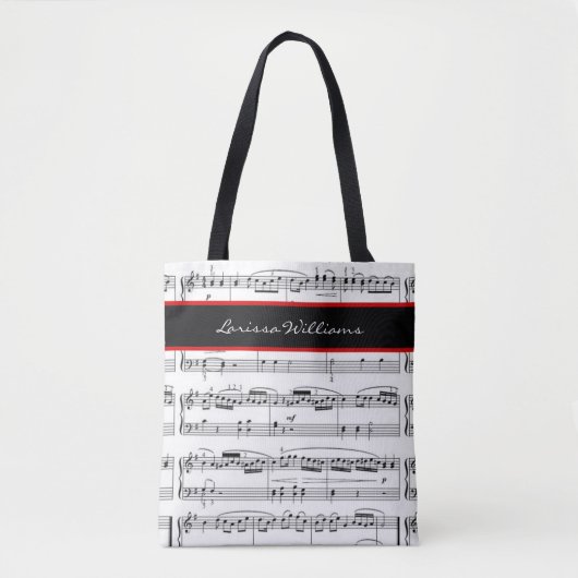 Tote Bag Notes de musique B/W avec nom, personnalisé (Devant)