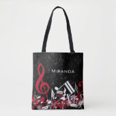 Tote Bag Notes de musique brouillée gris rouge et blanc sur (Devant)