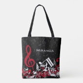 Tote Bag Notes de musique brouillée gris rouge et blanc sur (Dos)