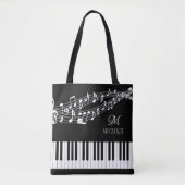 Tote Bag Notes de musique Clavier Nom du monogramme Couleur (Devant)
