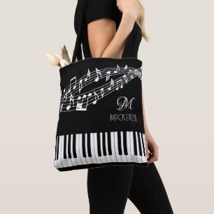 Tote Bag Notes de musique Clavier Nom du monogramme Couleur