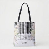 Tote Bag notes de musique de fleurs pâles piano (Devant)