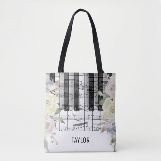 Tote Bag notes de musique de fleurs pâles piano (Devant)