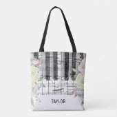 Tote Bag notes de musique de fleurs pâles piano (Dos)